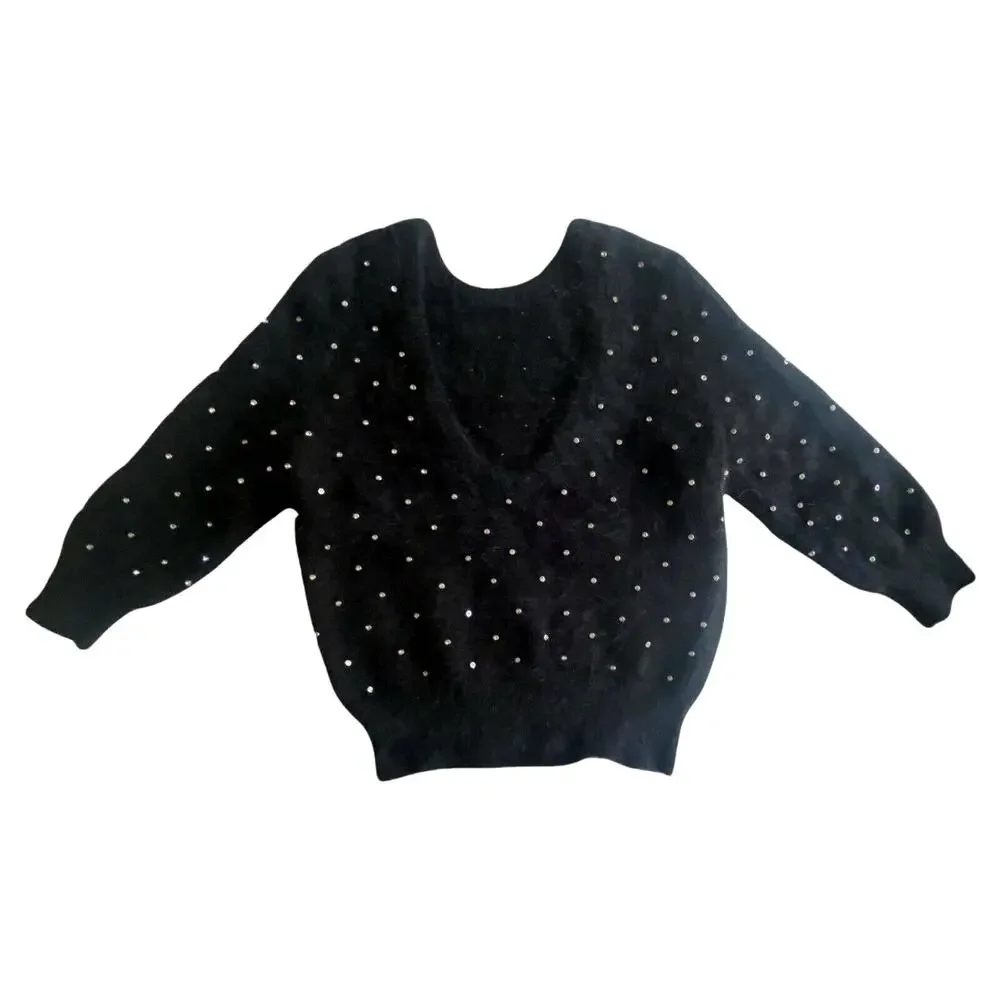 BA&SH Amby Sweater Rhinestones Angora Jumper Black Noir Pull US 4 Small NWT - Picture 8 of 11